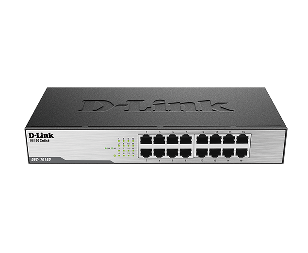 DES1016DH1Image-LFront-1.png 16‑Port Fast Ethernet Unmanaged Desktop Switch DES‑1016D - Image 1