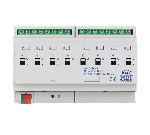 MDT-AKI-0816.04.jpg AKI-0816.04 KNX Switch Actuator 8-канален, 16/20A, 230V AC - Image 1